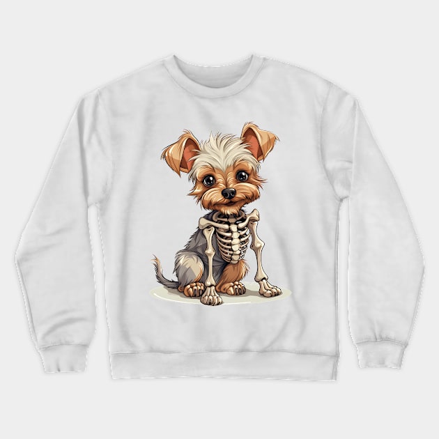 Skeleton Yorkshire Terrier Dog Crewneck Sweatshirt by Chromatic Fusion Studio